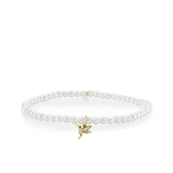 Gold & Diamond Tiny Hummingbird on Pearls