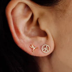 Gold & Diamond Tiny Hummingbird Stud