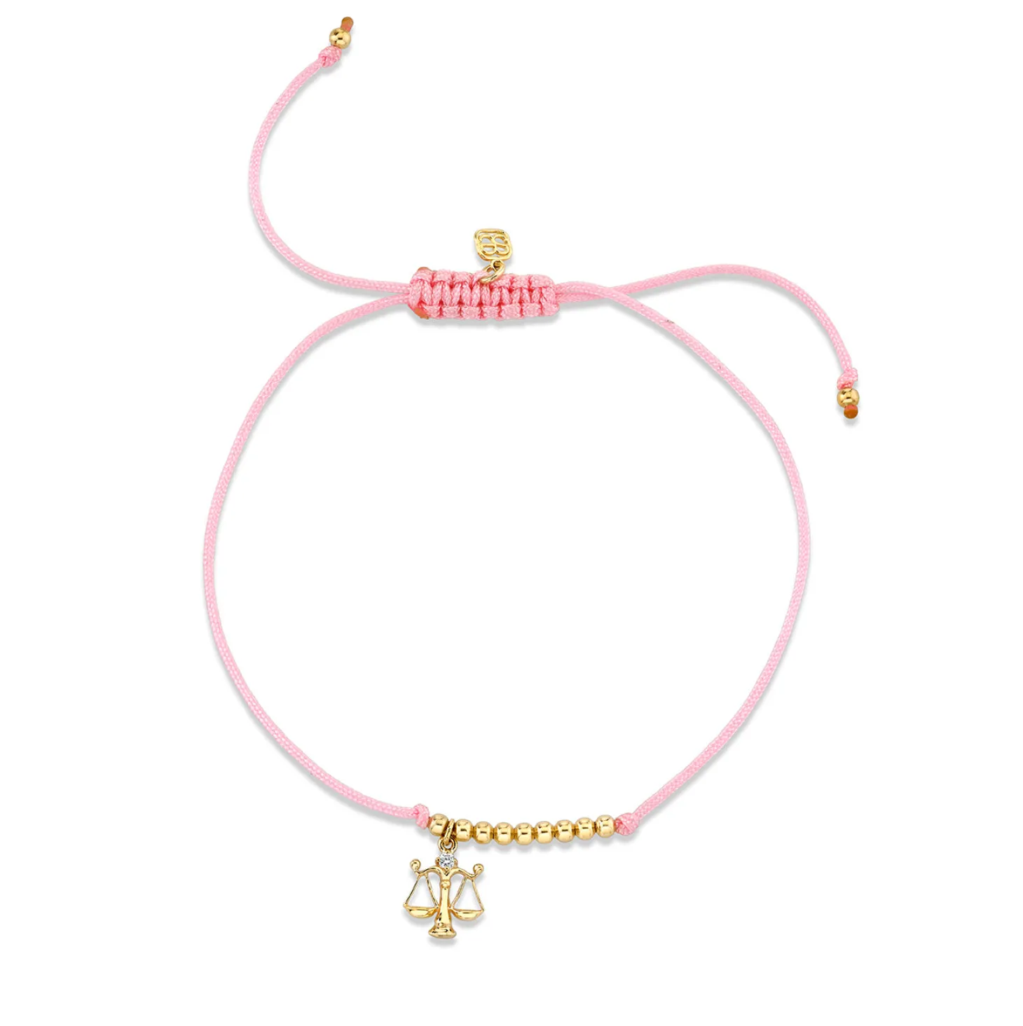 Gold & Diamond Tiny Libra Zodiac Cord Bracelet