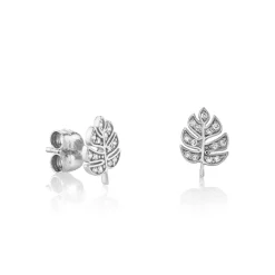 Gold & Diamond Tiny Monstera Leaf Stud