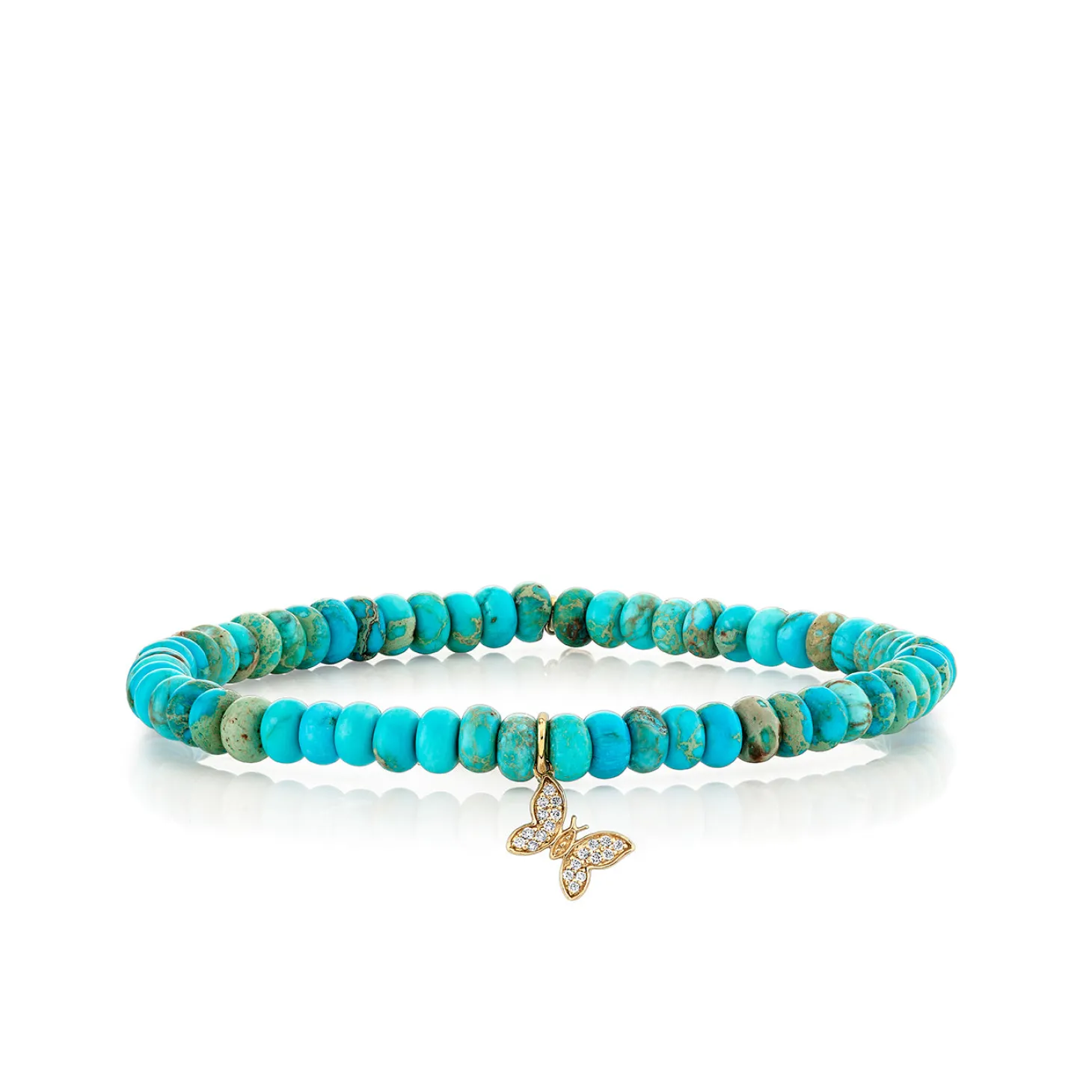 Gold & Diamond Tiny Pave Butterfly on Turquoise