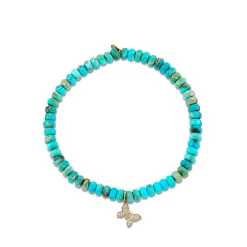 Gold & Diamond Tiny Pave Butterfly on Turquoise
