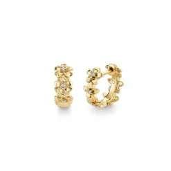 Gold & Diamond Tiny Plumeria Huggie Hoops