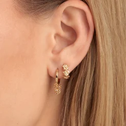 Gold & Diamond Tiny Plumeria Huggie Hoops