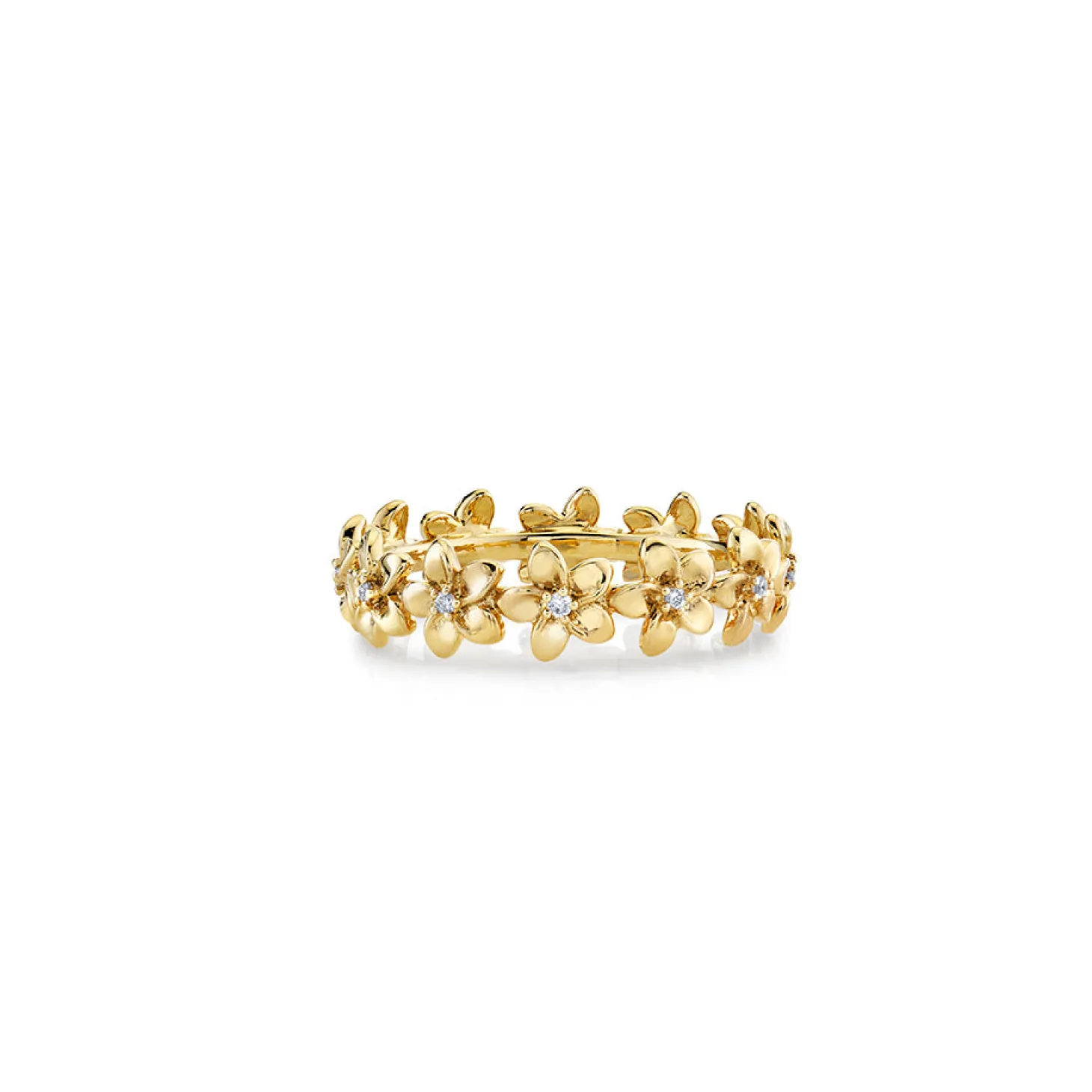 Gold & Diamond Tiny Plumeria Eternity Ring