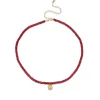 Gold & Diamond Tiny Sitting Buddha Coin on Ruby Bead Choker