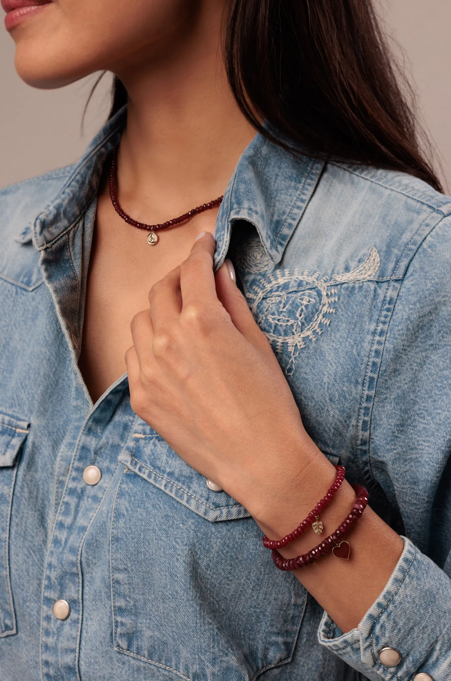 Gold & Diamond Tiny Sitting Buddha Coin on Ruby Bead Choker