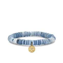 Gold & Diamond Tiny Star of David Coin on Blue Opal