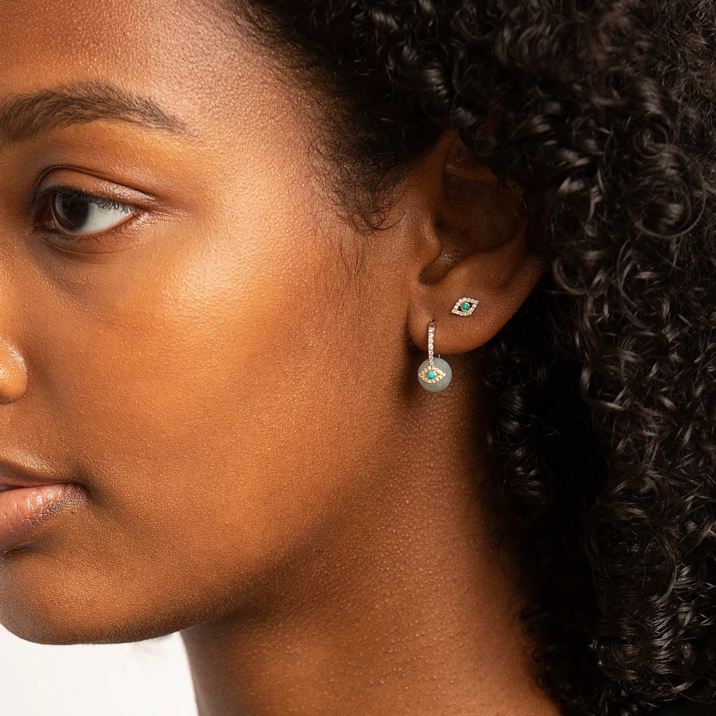 Gold & Diamond Turquoise Eye Aquamarine Earrings