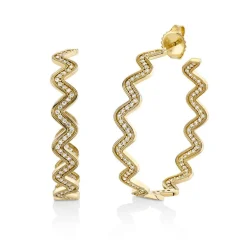 Gold & Diamond Wavy Large Hoops