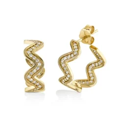 Gold & Diamond Wavy Medium Hoops