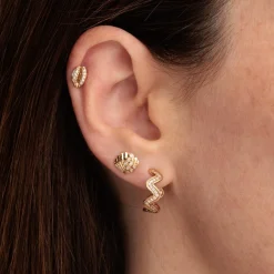 Gold & Diamond Wavy Medium Hoops