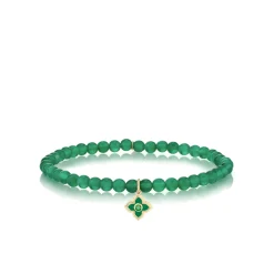 Gold & Emerald Mini Enamel Moroccan Flower on Green Onyx