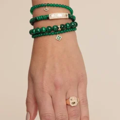 Gold & Emerald Mini Enamel Moroccan Flower on Green Onyx