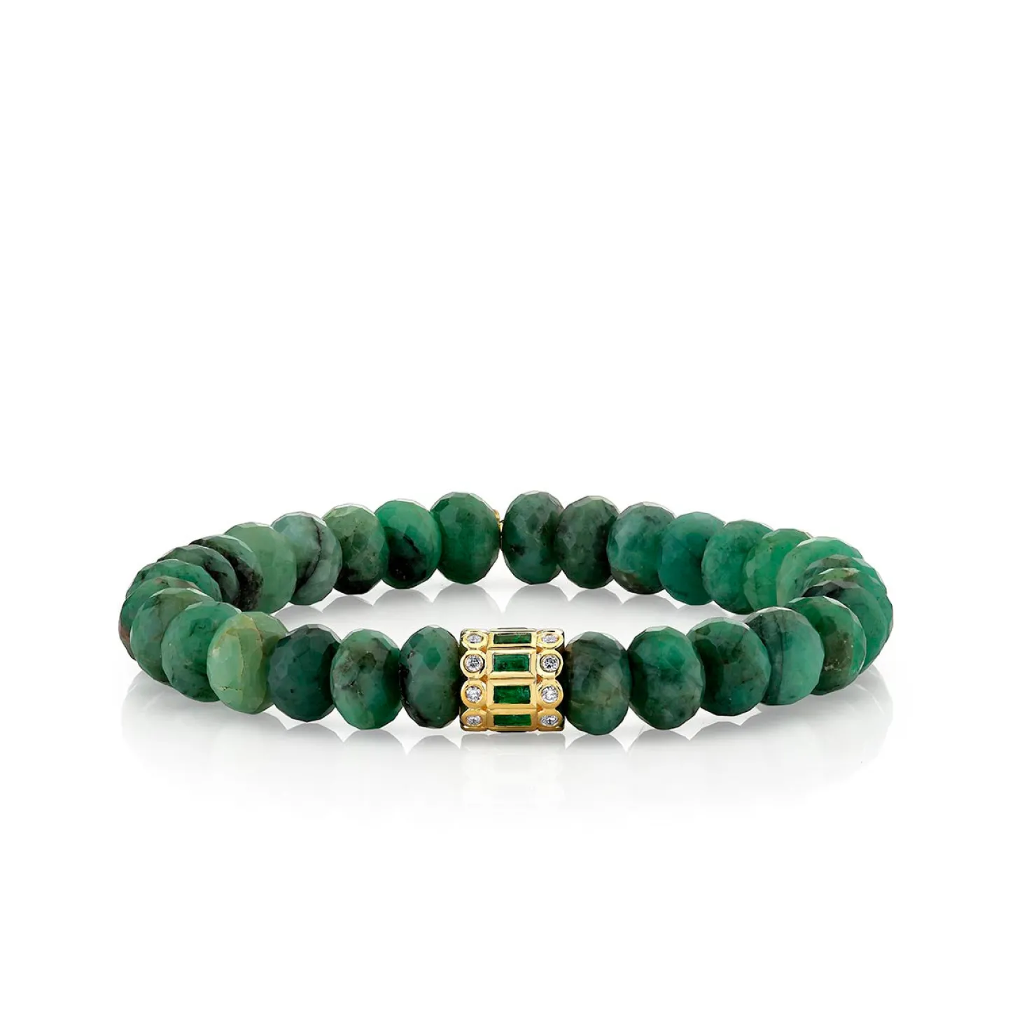 Gold & Emerald Stacked Baguette & Bezel Rondelle on Emerald