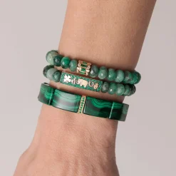 Gold & Emerald Stacked Baguette & Bezel Rondelle on Emerald