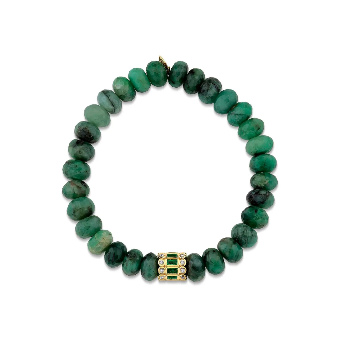 Gold & Emerald Stacked Baguette & Bezel Rondelle on Emerald
