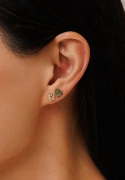 Gold & Emerald Tiny Monstera Leaf Stud