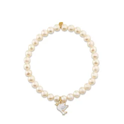 Gold & Enamel Dove on Pearls