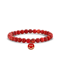 Gold & Enamel Happy Face on Red Sponge Sea Bamboo