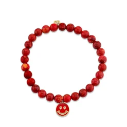 Gold & Enamel Happy Face on Red Sponge Sea Bamboo