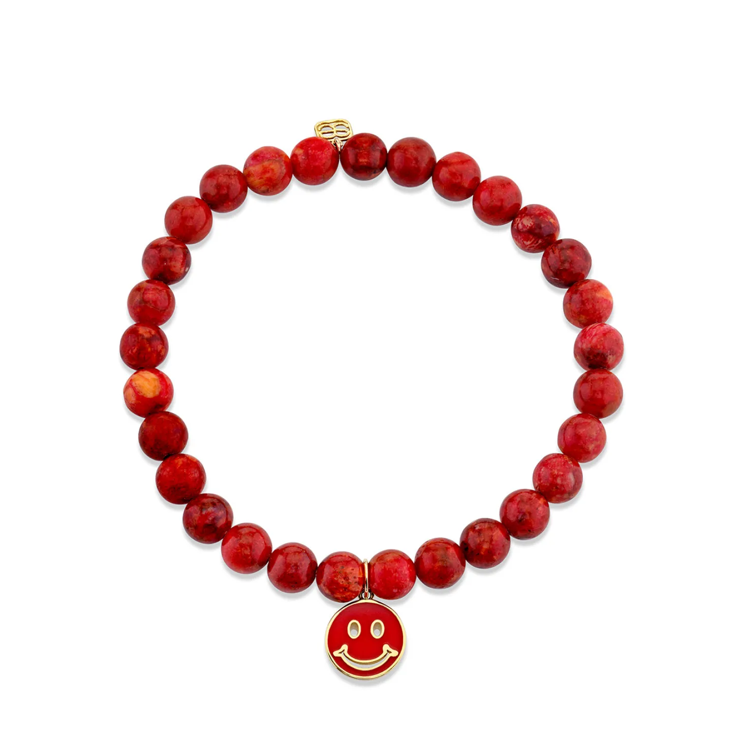 Gold & Enamel Happy Face on Red Sponge Sea Bamboo