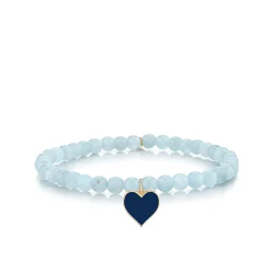 Gold & Enamel Heart on Aquamarine