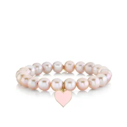 Gold & Enamel Heart on Natural Pink Pearls