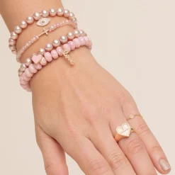 Gold & Enamel Heart on Natural Pink Pearls