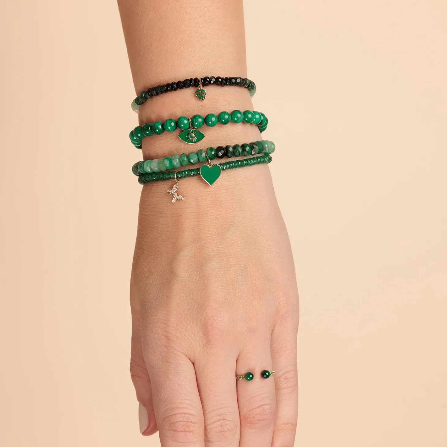 Gold & Enamel Heart on Shaded Emerald