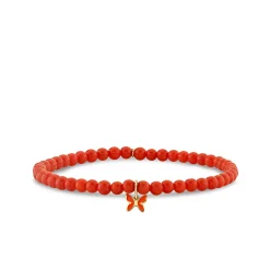 Gold & Enamel Mini Butterfly on Red Bamboo Coral