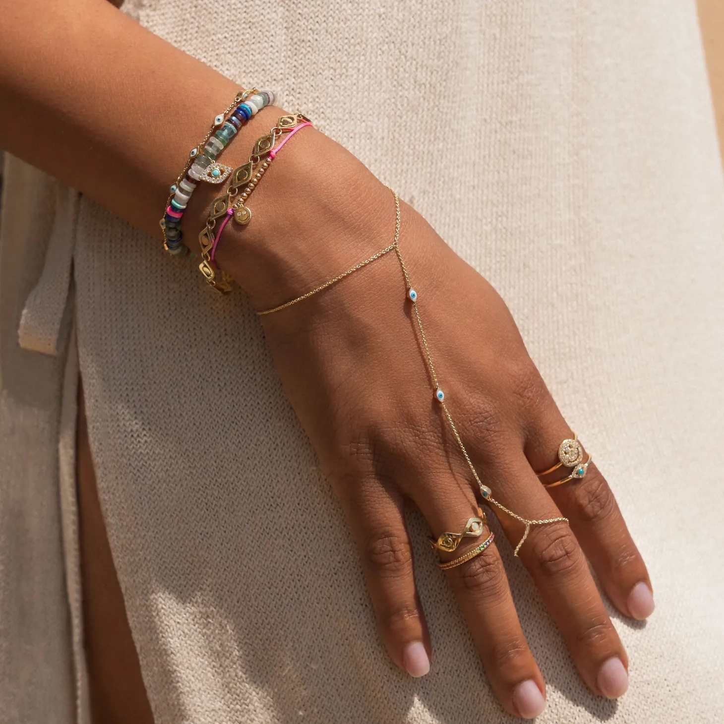 Gold & Enamel Mini Eye Princess Bracelet