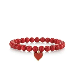 Gold & Enamel Small Heart on Red Sea Bamboo