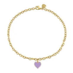 Gold & Enamel Small Heart Anklet