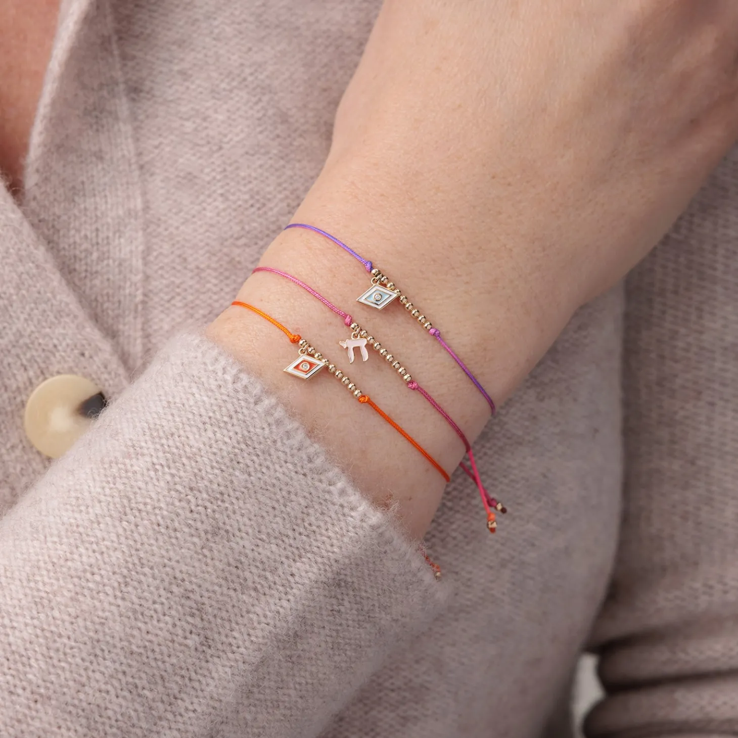 Gold & Enamel Tiny Groovy Eye Cord Bracelet