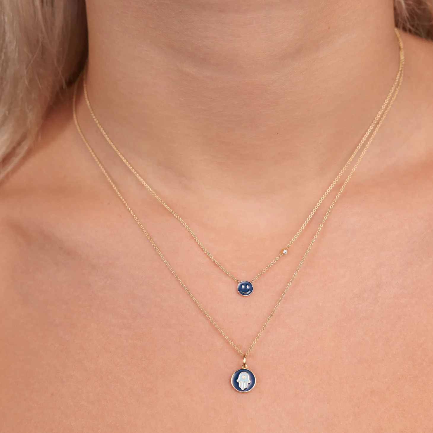 Gold & Enamel Tiny Hamsa Medallion Charm