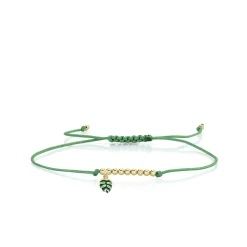Gold & Enamel Tiny Monstera Leaf Cord Bracelet