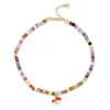 Gold & Enamel Tiny Mushroom Rainbow Zircon Anklet
