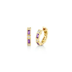 Gold & Gemstone Baguette & Bezel Huggies