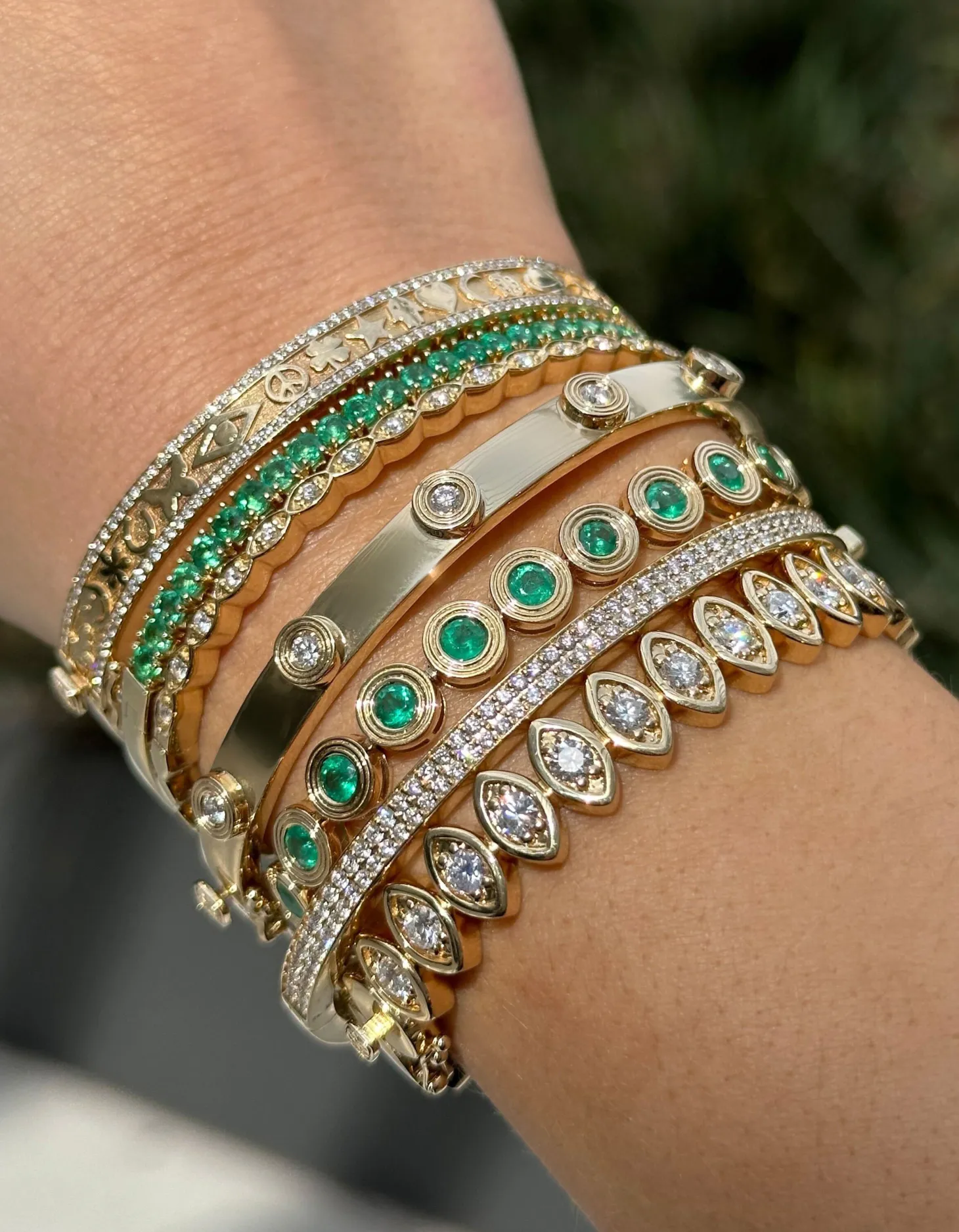 Gold & Gemstone Large Bangle