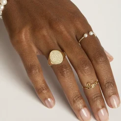 Gold & Pavé Diamond Double Pearl Ring