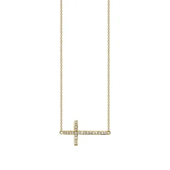 Gold & Pavé Diamond Medium Sideways Cross Necklace