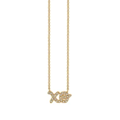 Gold & Pavé Diamond XO Script Necklace