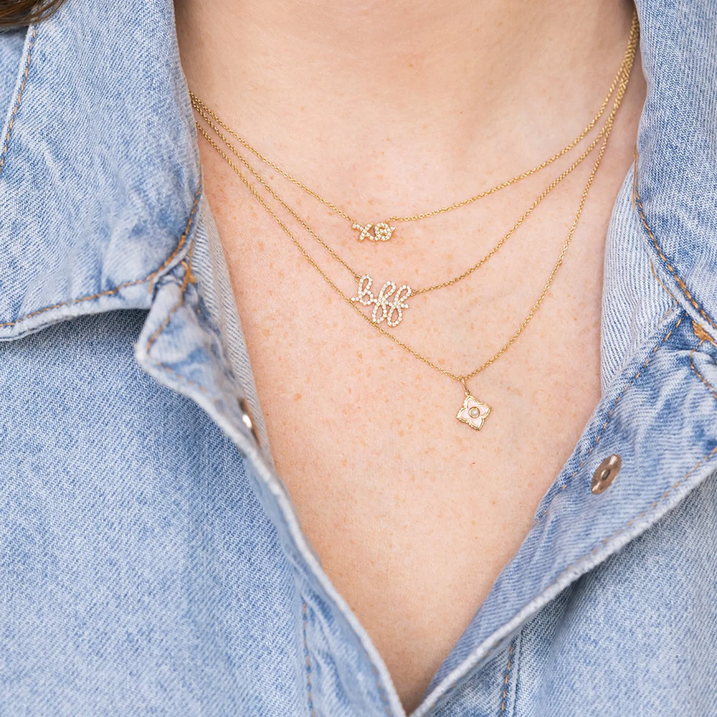 Gold & Pavé Diamond XO Script Necklace