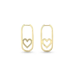 Gold & Pave Diamond Open Heart Long Hoops