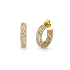 Gold & Pave Diamond Puffy Hoops