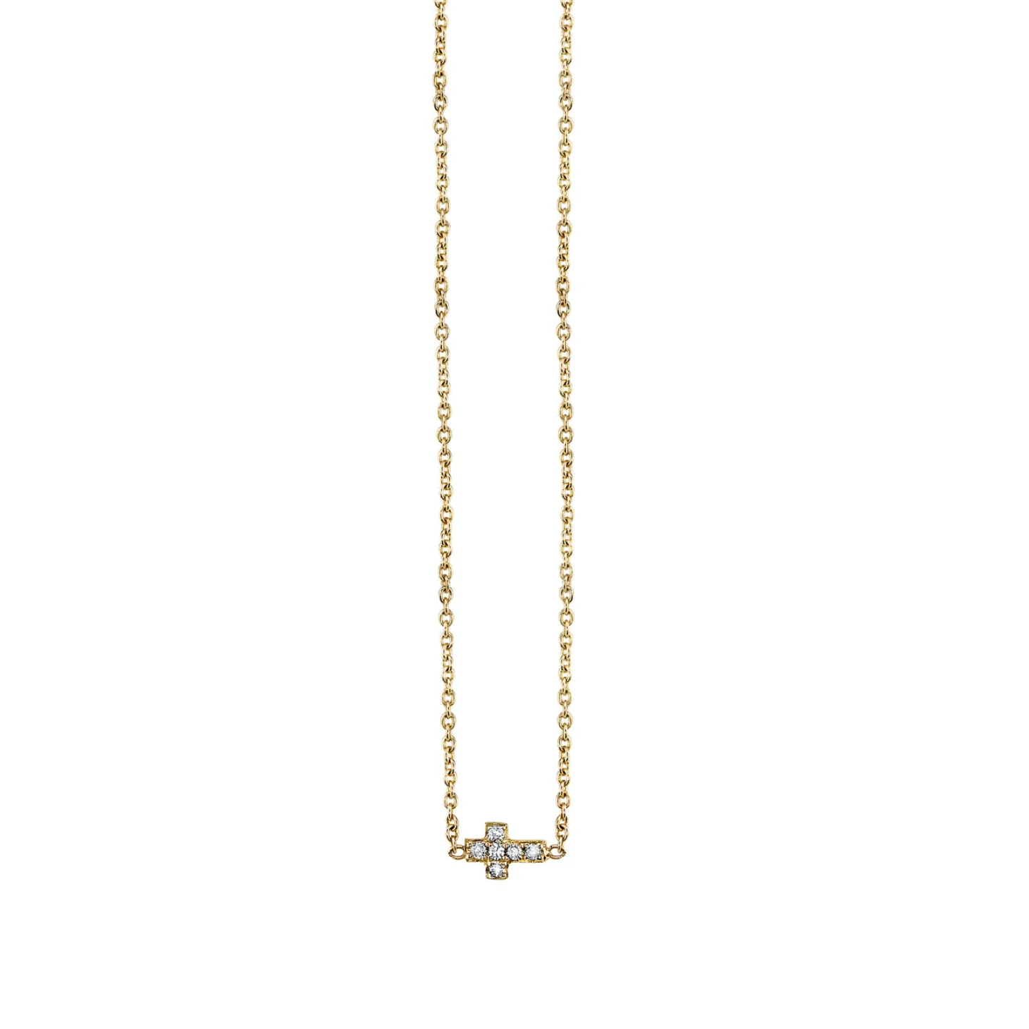 Gold & Pave Diamond Tiny Cross Necklace