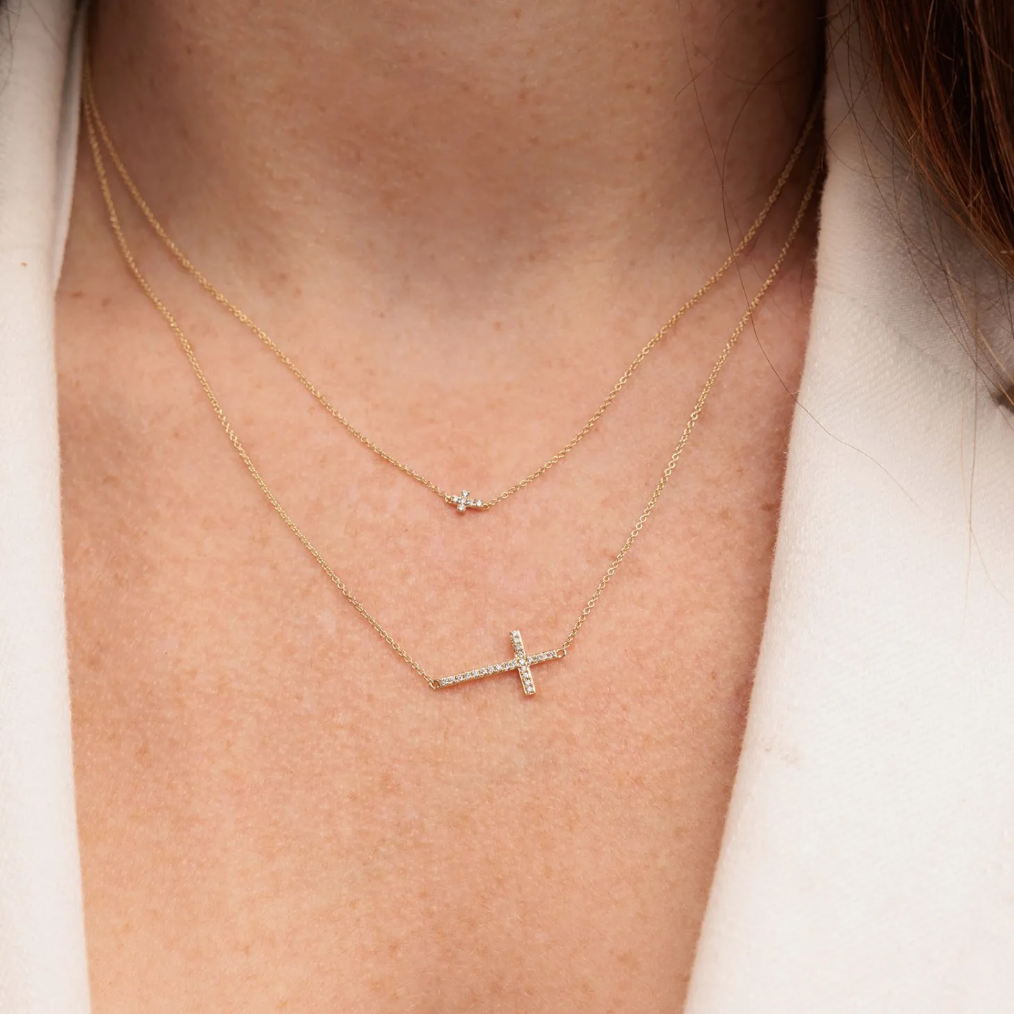 Gold & Pave Diamond Tiny Cross Necklace