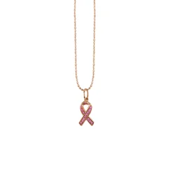 Gold & Pink Sapphire Awareness Ribbon Charm
