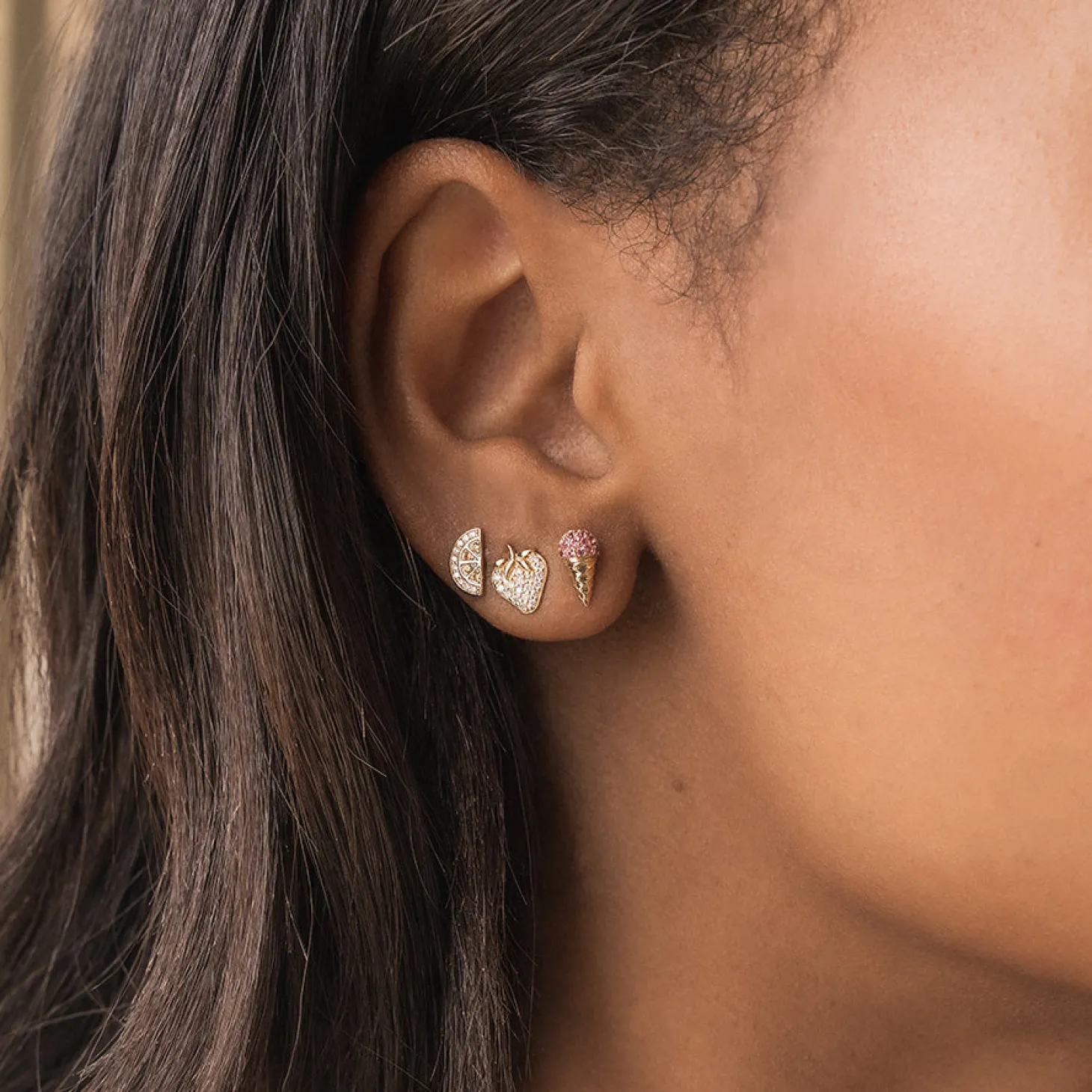 Gold & Pink Sapphire Small Ice Cream Cone Stud